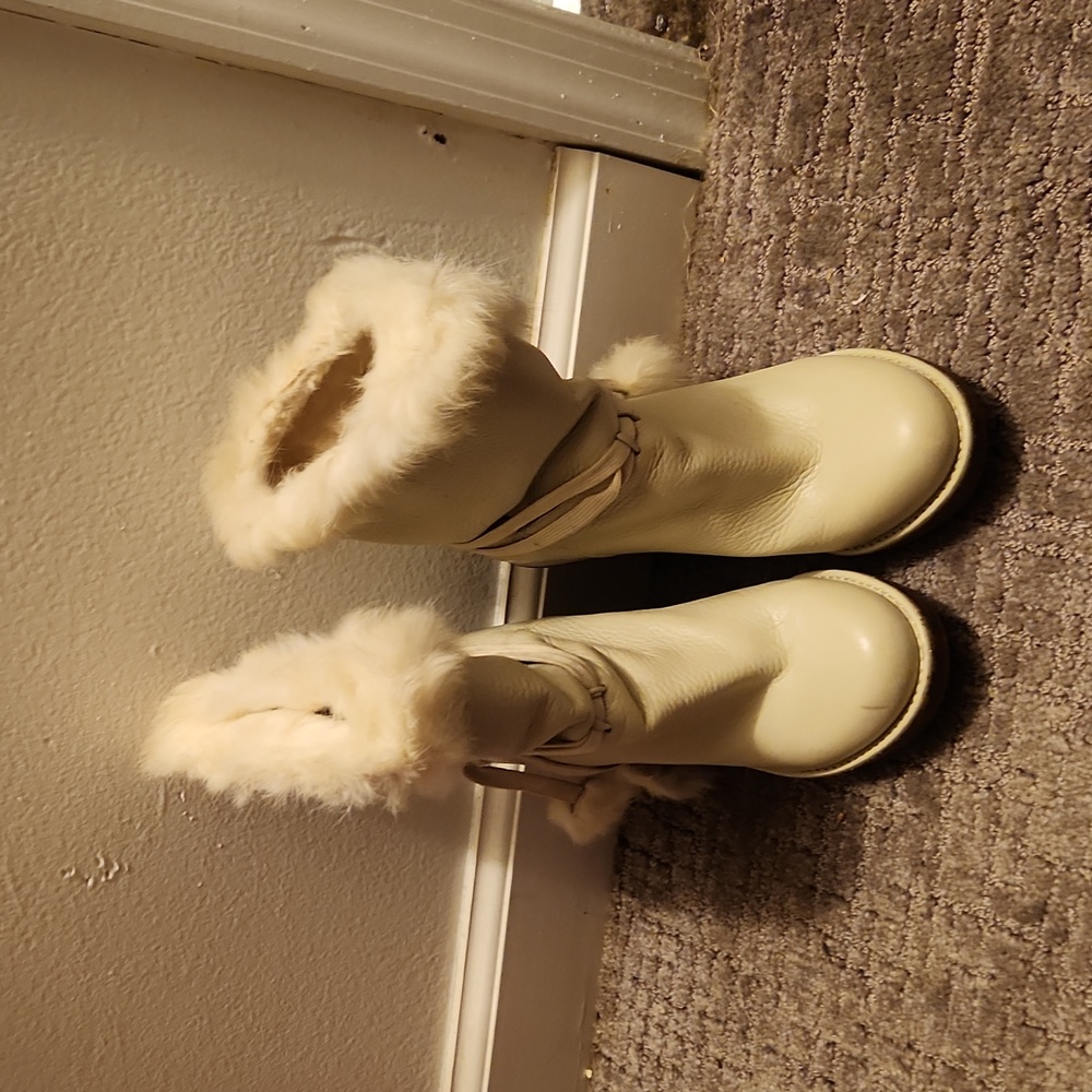 Leather & fur off white heels
